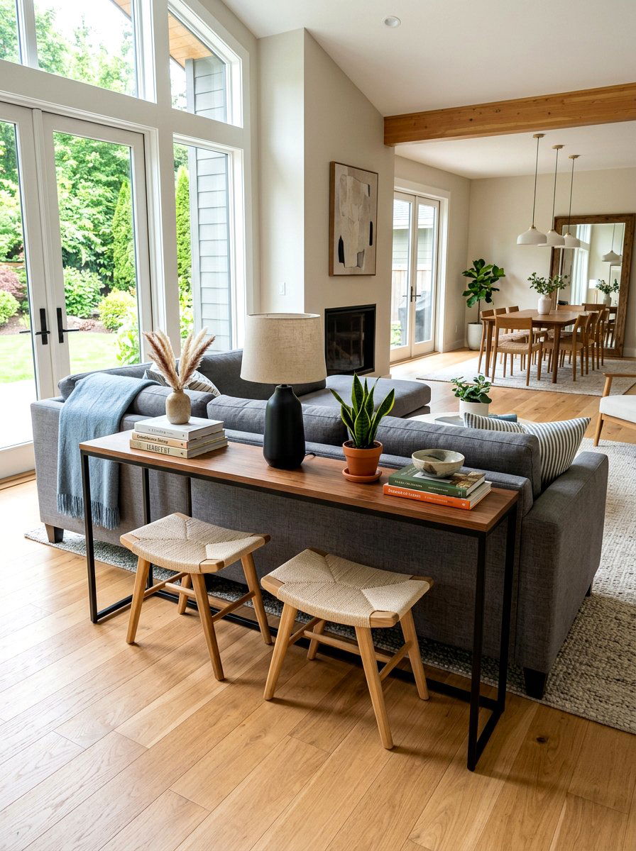 Narrow Sofa Back Table - 30 compact apartment dining ideas
