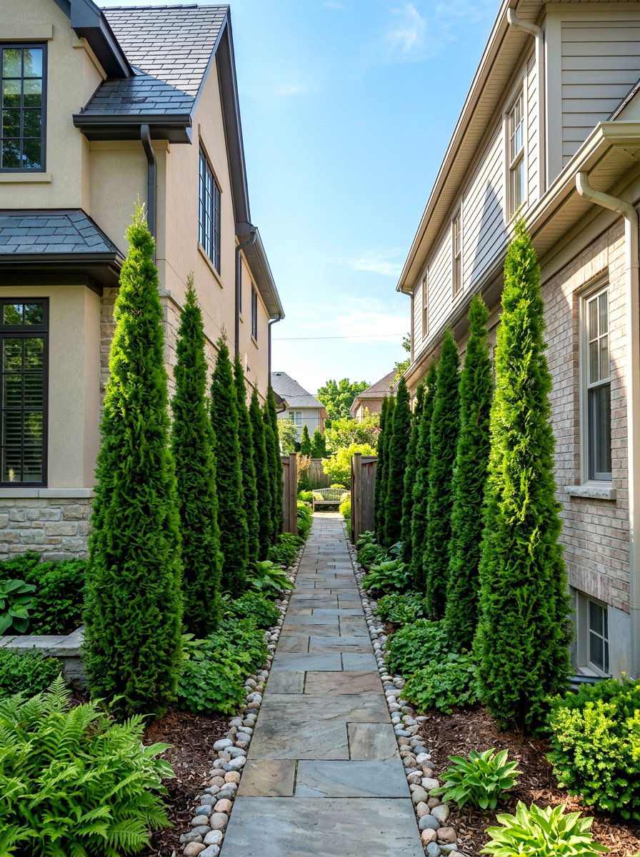 Narrow Space Arborvitae - 30 arborvitae privacy ideas