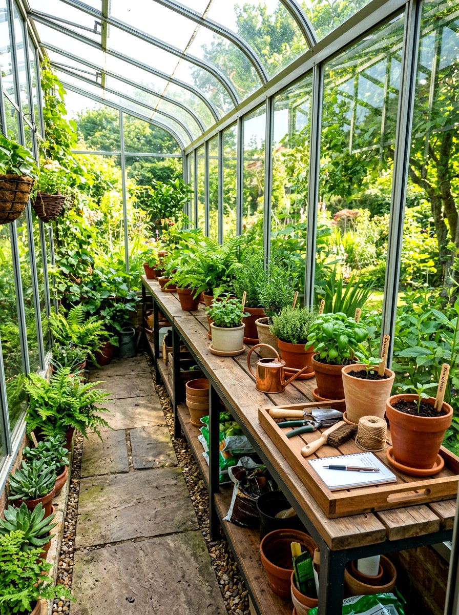 Narrow Space Greenhouse Bench - 30 greenhouse storage bench ideas