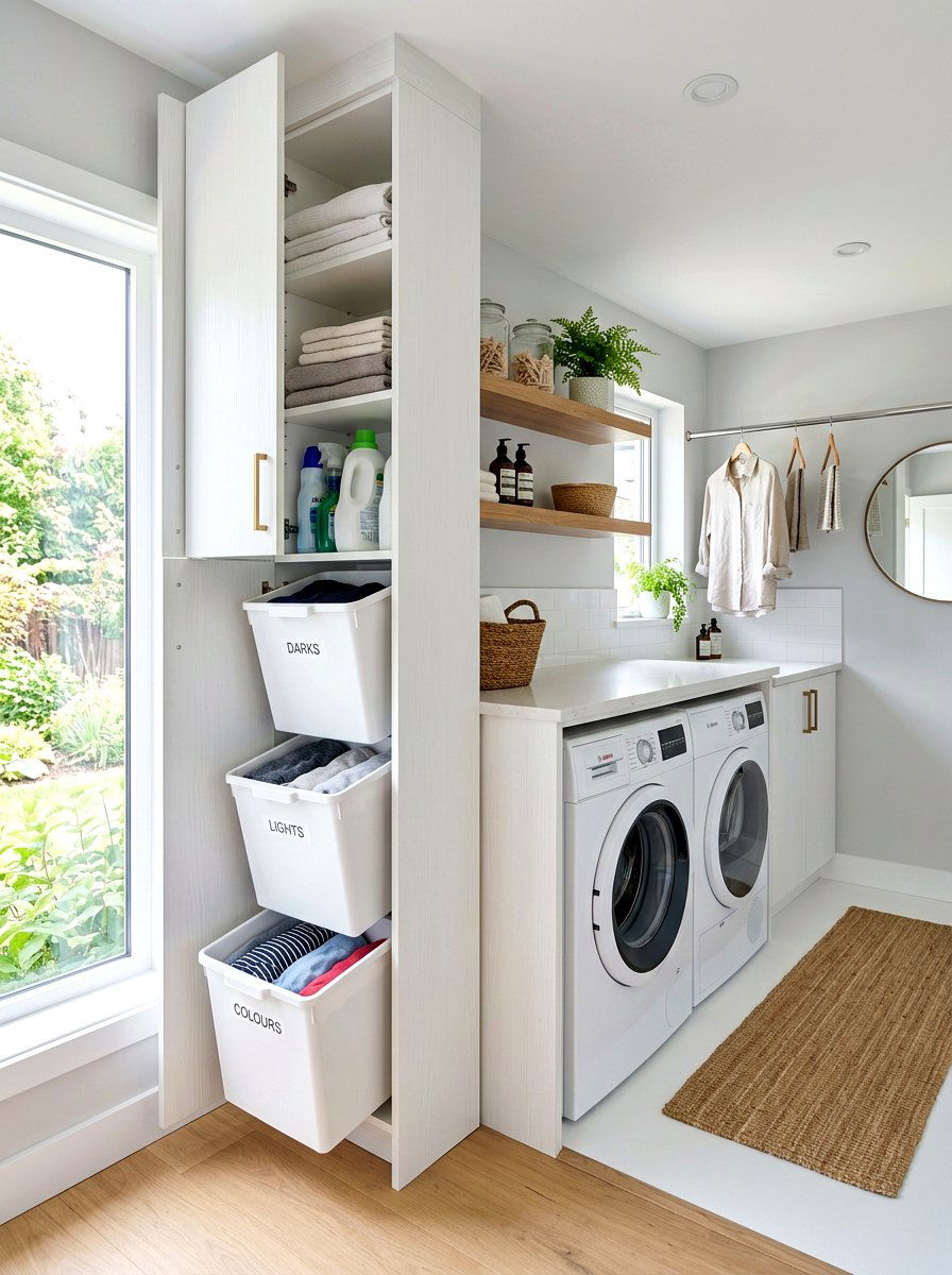 Narrow Tall Laundry Cupboard - 30 hidden hamper apartment ideas