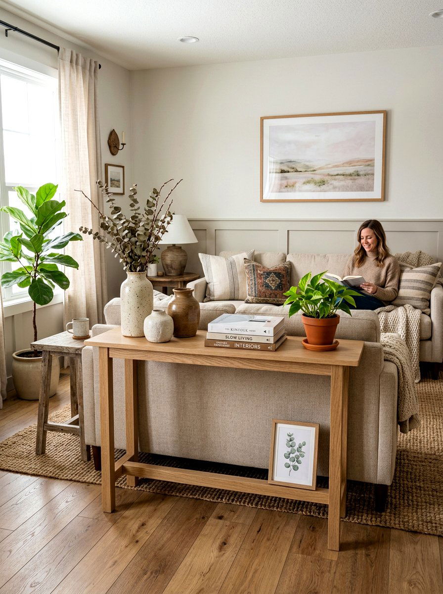 Narrow Wood Console Table - 30 behind sofa decor ideas