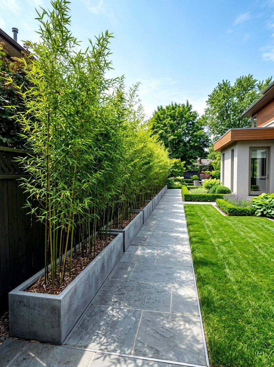 Narrow bamboo hedge - 30 bamboo planter screen ideas