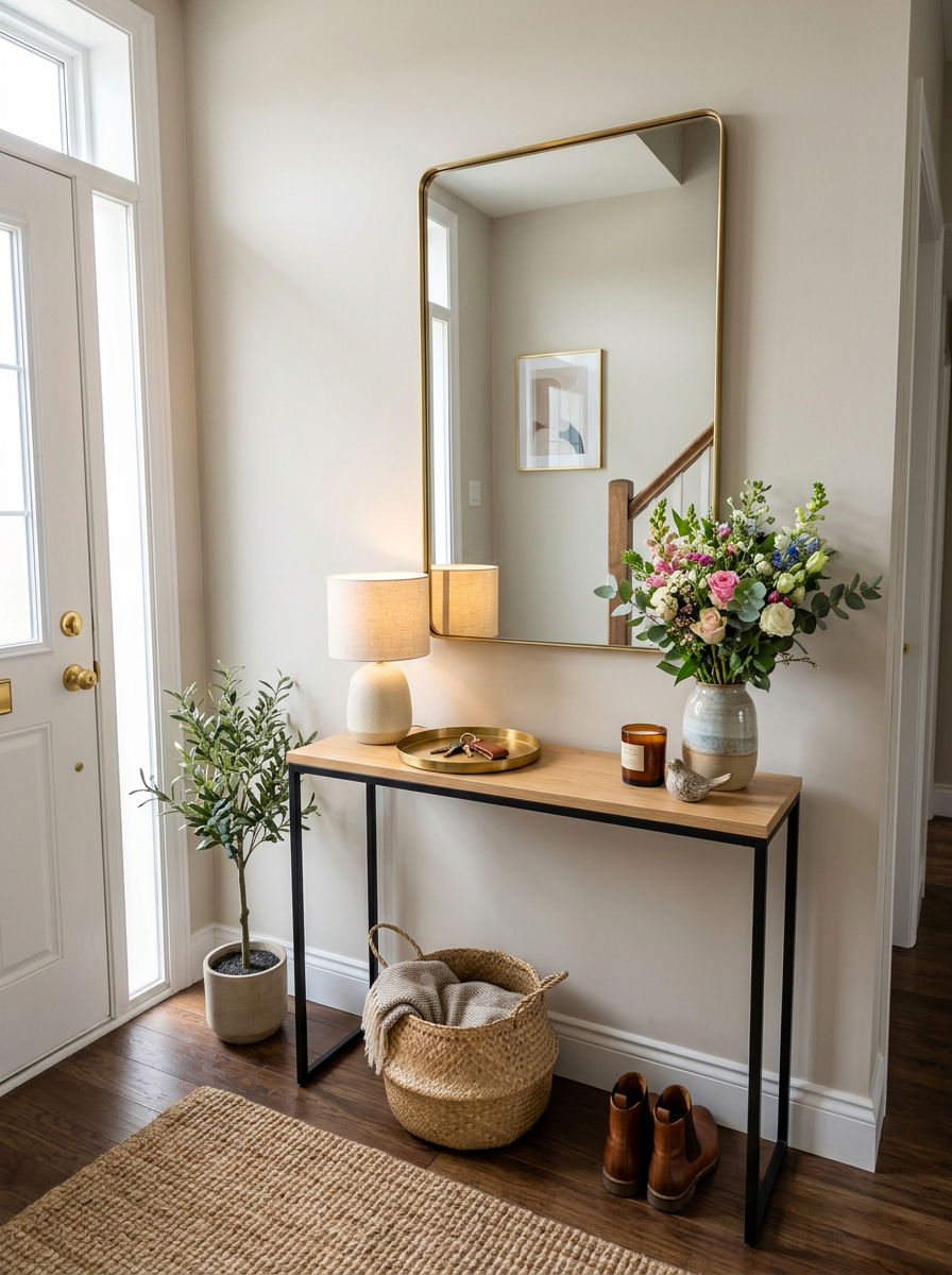 Narrow console table - 30 small entryway ideas