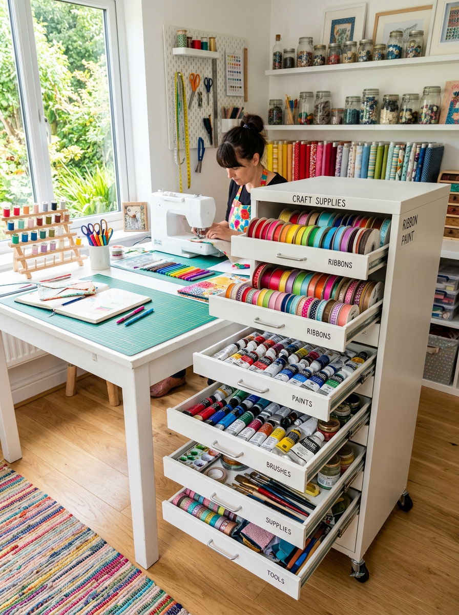 Narrow craft supply cart - 30 vertical drawer storage ideas