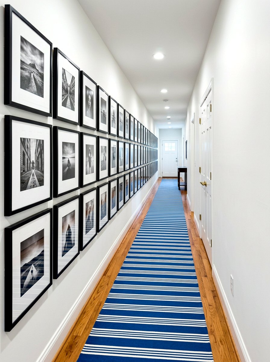 Narrow hallway gallery wall setup - 30 narrow room decorating ideas