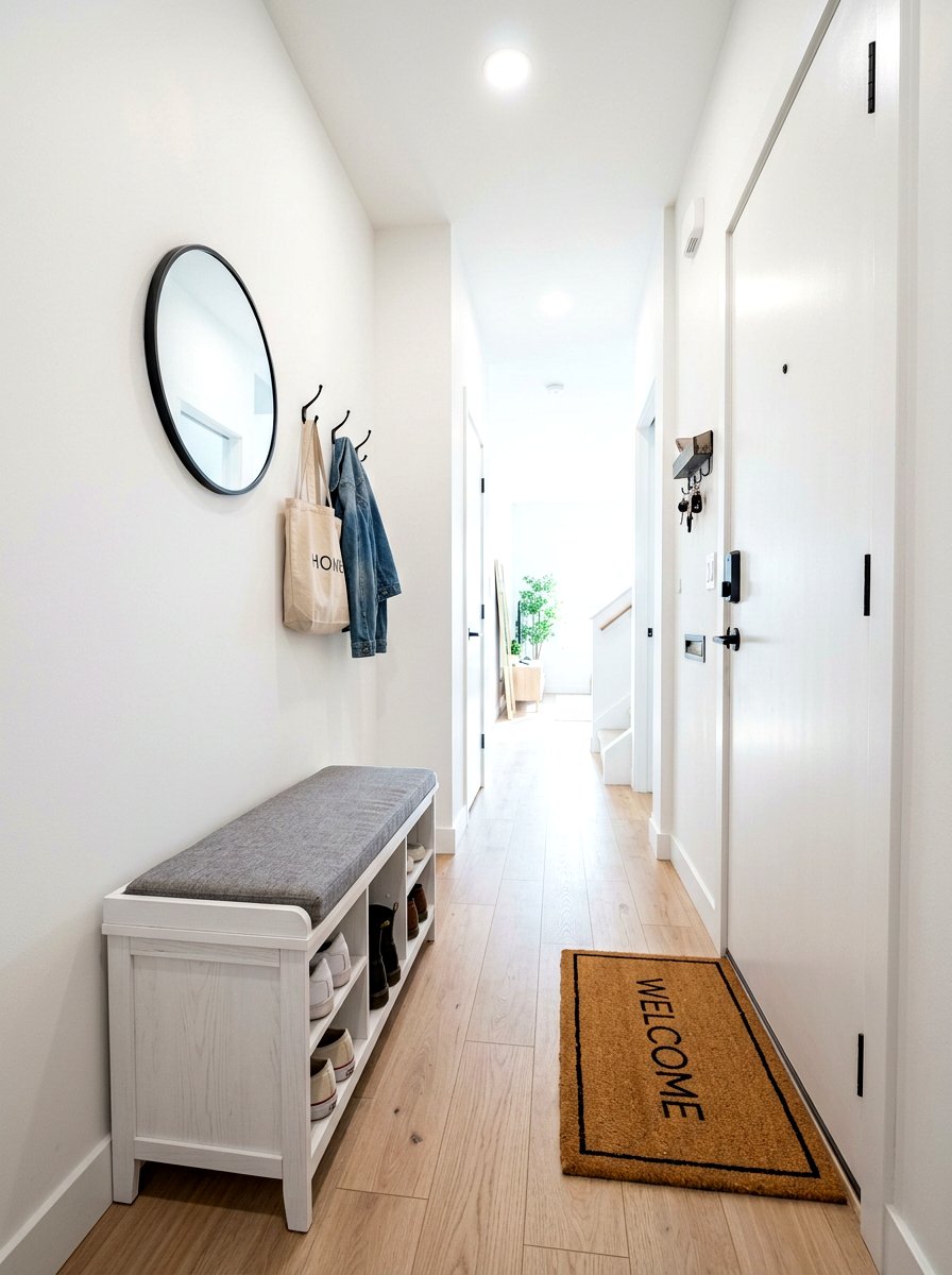 Narrow hallway shoe storage bench - 30 narrow rental hallway ideas