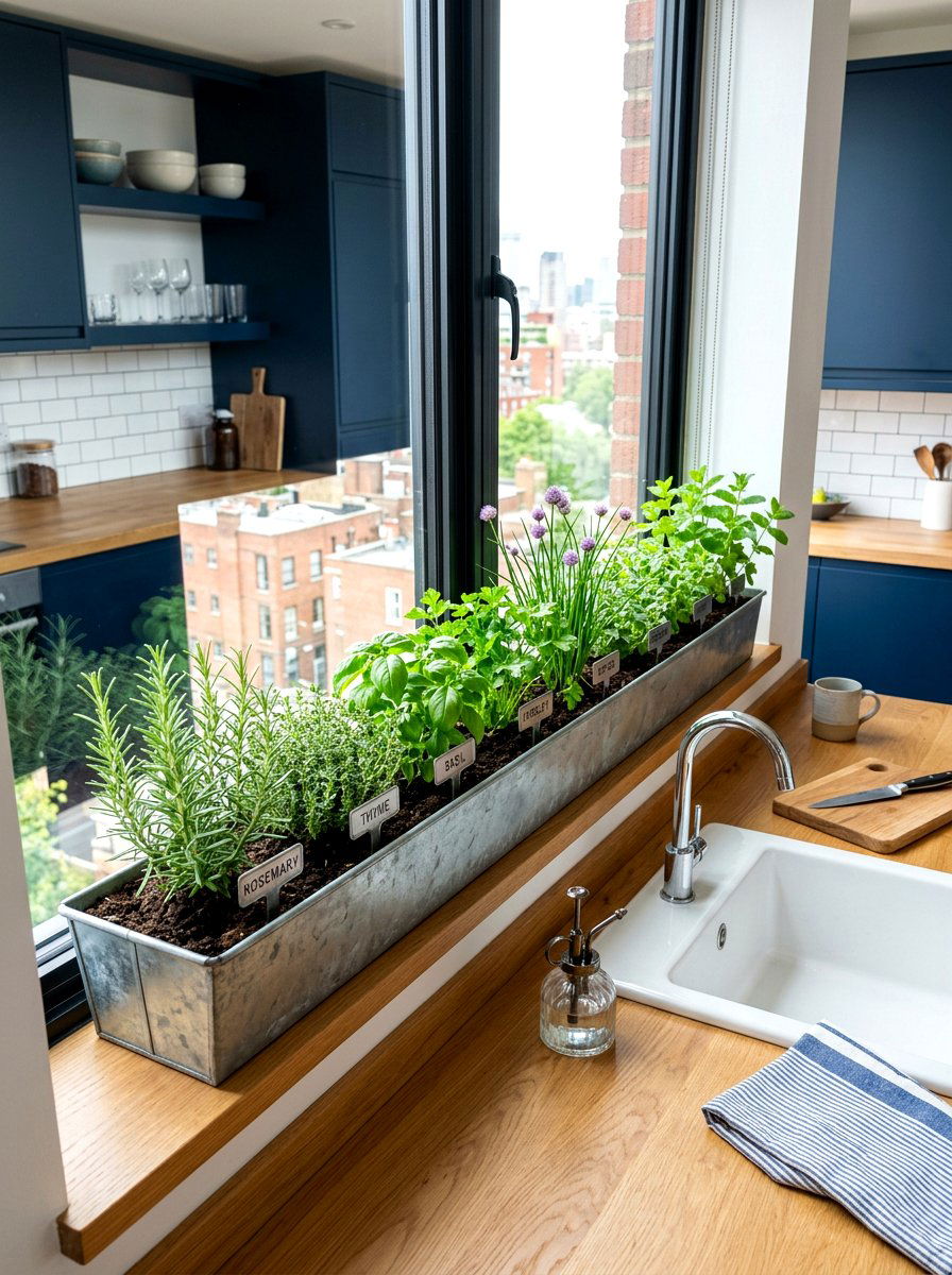 Narrow herb garden trough - 30 apartment herb garden ideas