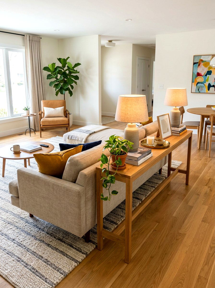 Narrow living room console table - 30 long living room ideas