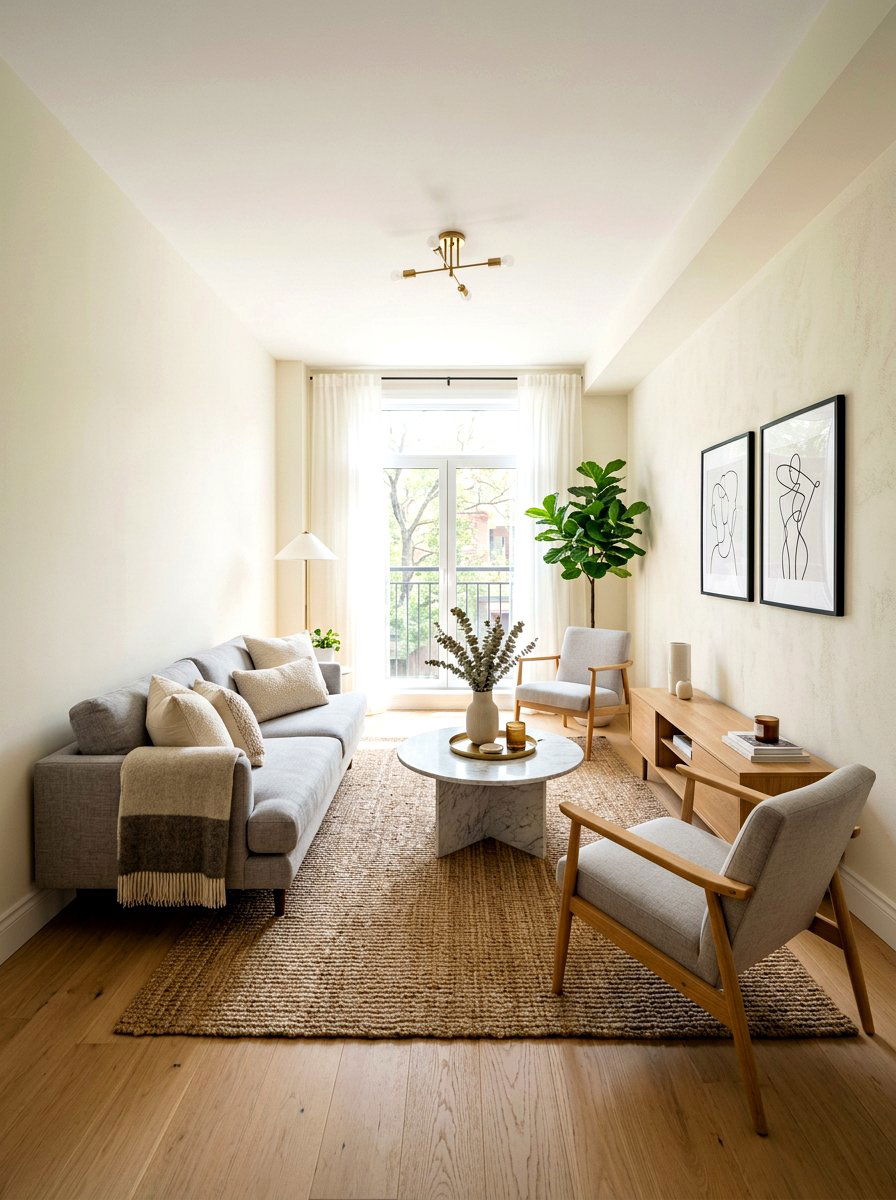 Narrow living room furniture layout - 30 narrow room decorating ideas