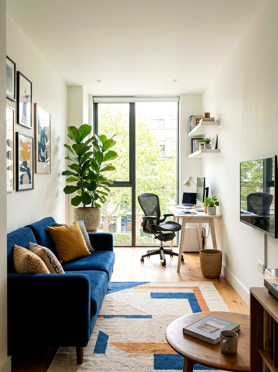 Narrow living room home office - 30 long living room ideas