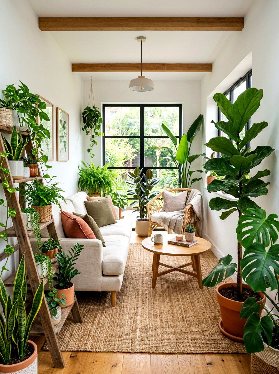 Narrow living room plant decor - 30 long living room ideas
