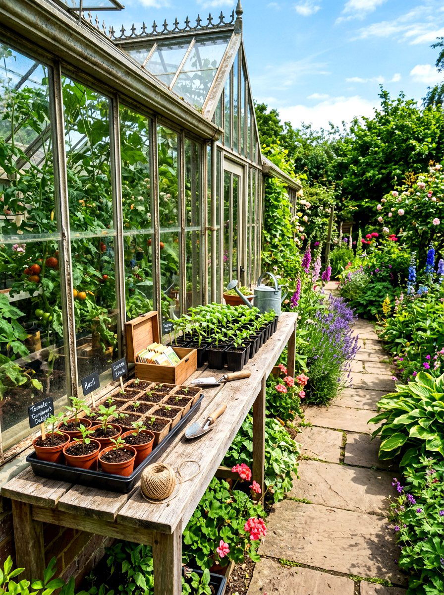 Narrow potting bench - 30 potting table greenhouse ideas