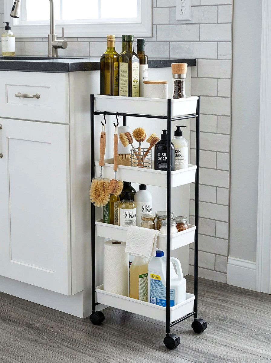 Narrow rolling carts for side gaps - 30 organizing under sink storage ideas