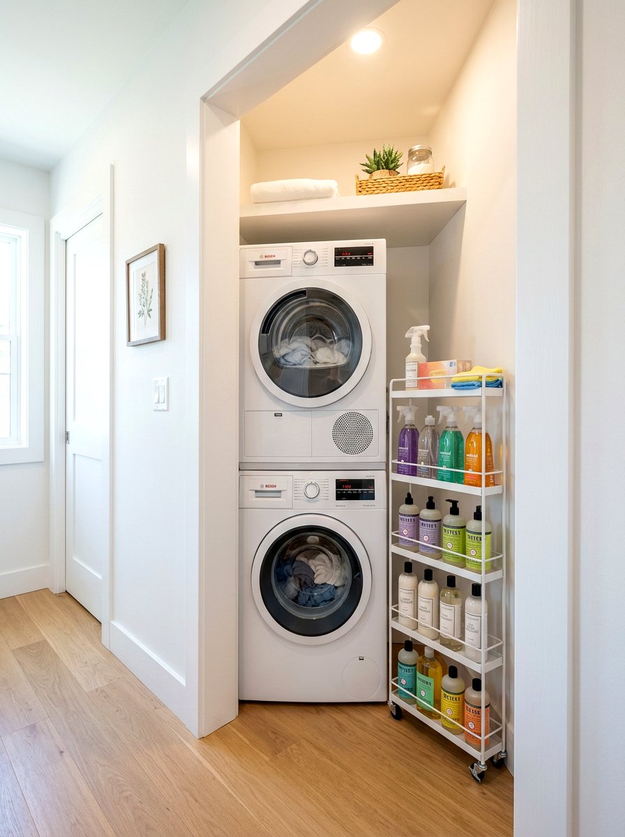 Narrow rolling storage tower - 30 cleaning supply storage ideas
