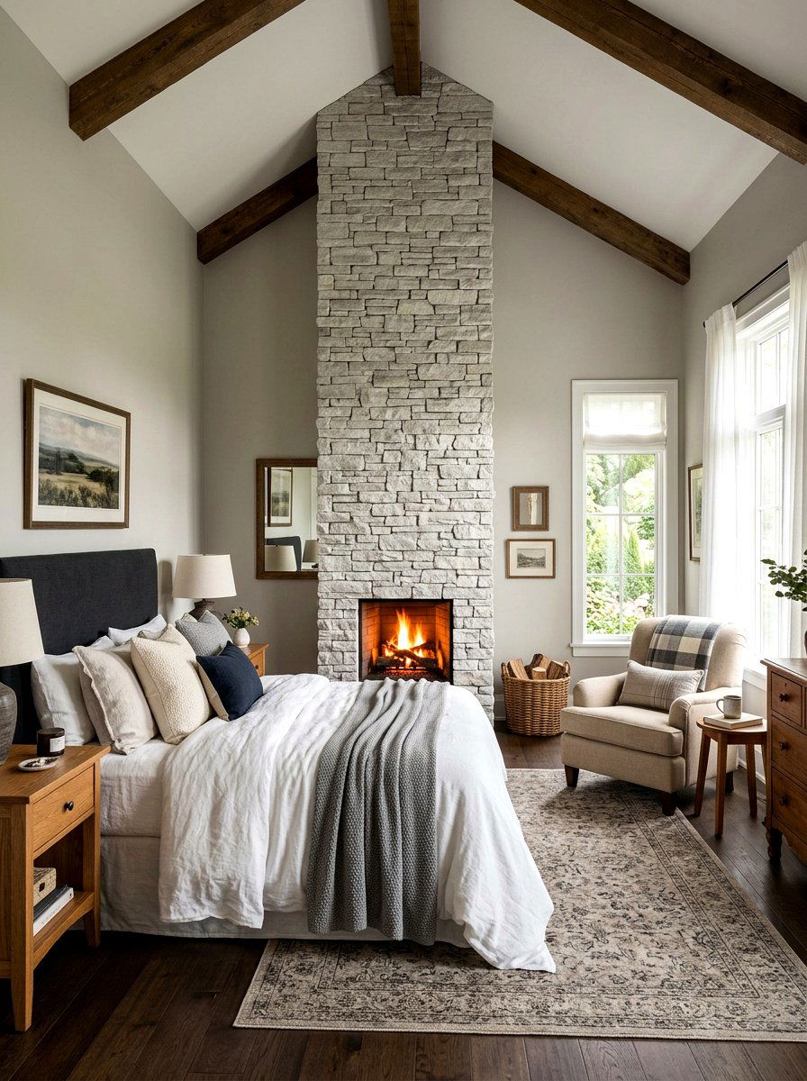 Narrow stone fireplace - 30 stone fireplace ideas