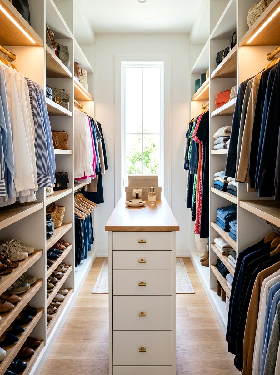 Narrow walk in closet island - 30 island dresser closet ideas