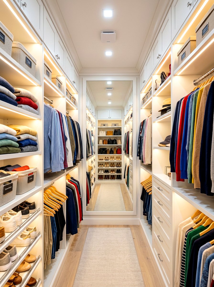 Narrow walk in closet system - 30 narrow room decorating ideas