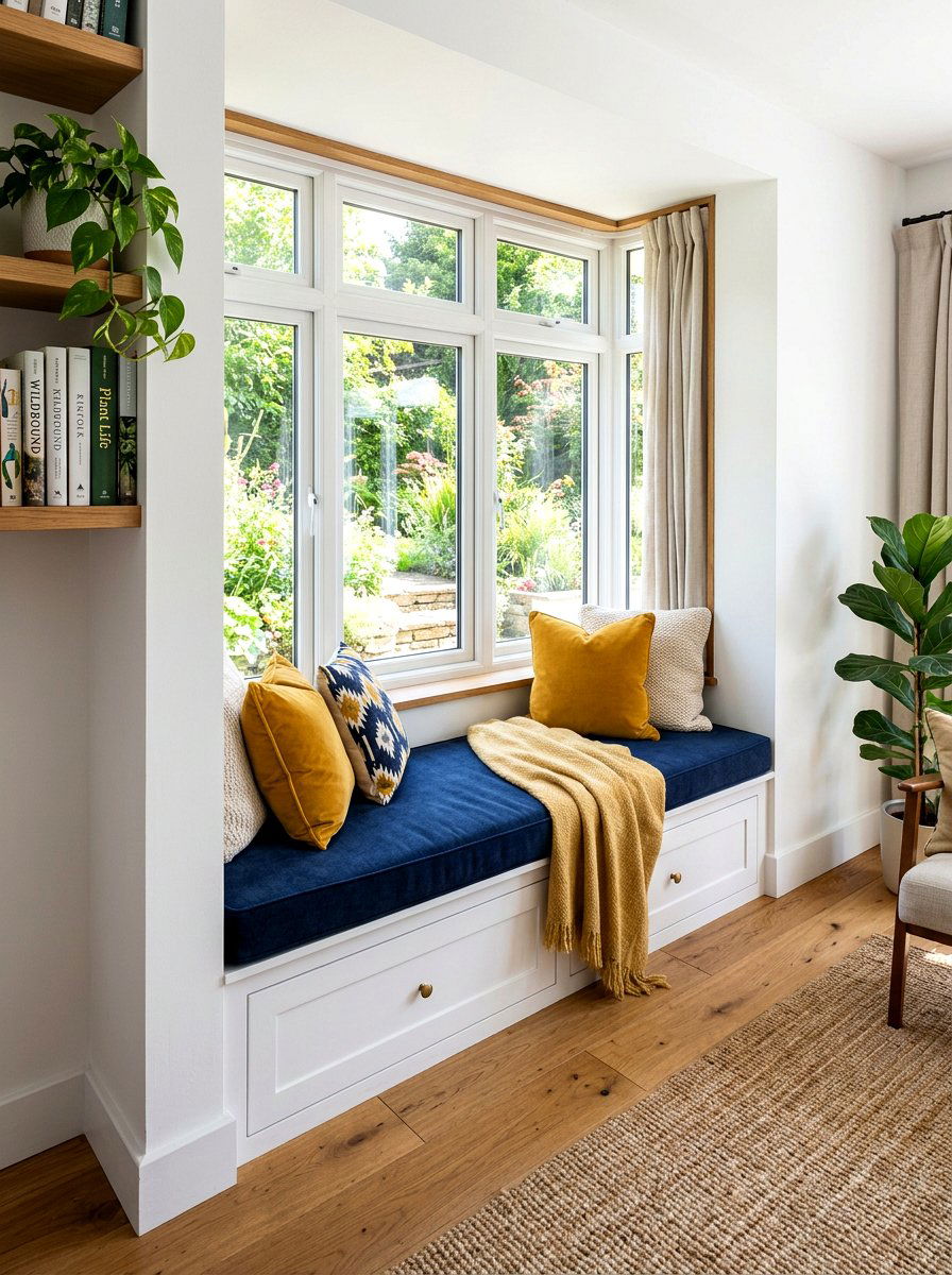 Narrow window seat nook - 30 narrow room decorating ideas