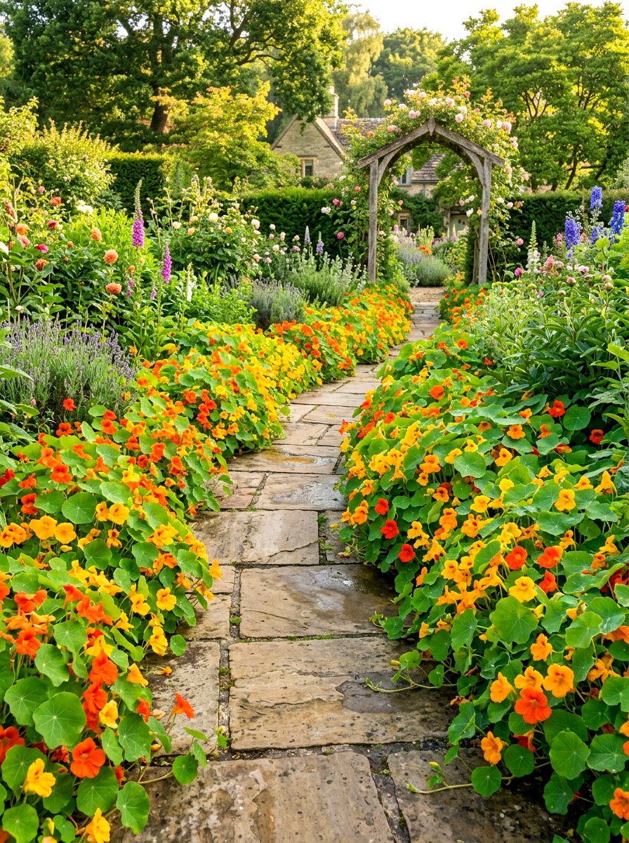 Nasturtium Border - 30 edible flower garden ideas
