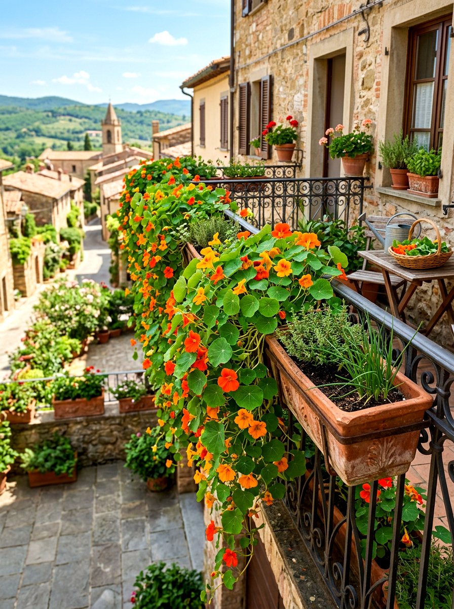 Nasturtium balcony rail - 30 balcony cut flower garden ideas