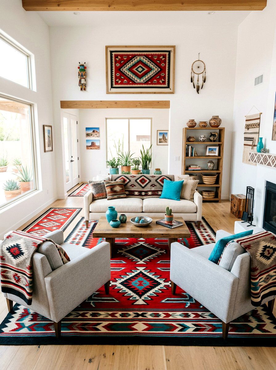 Native American pattern living room - 30 southwestern living room ideas