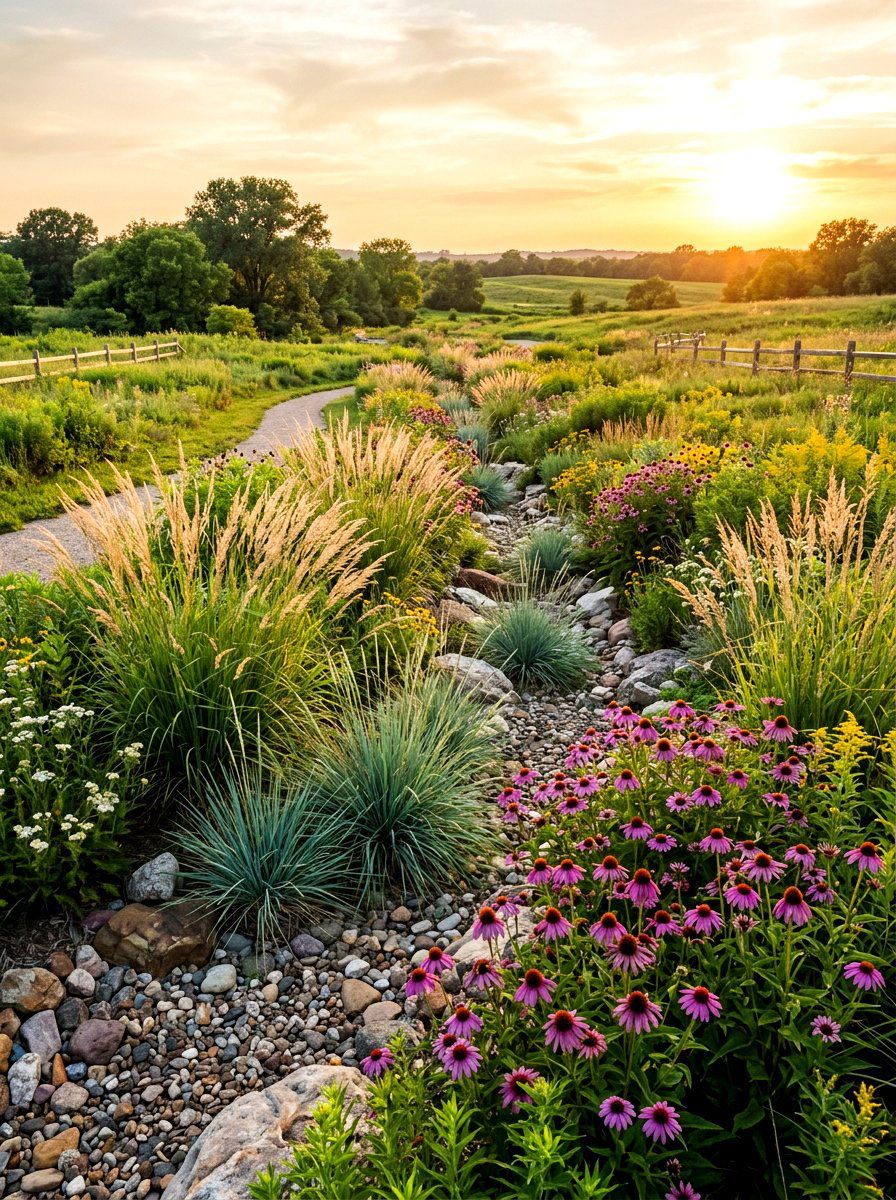 Native Grass Bioswale - 30 swale landscaping ideas