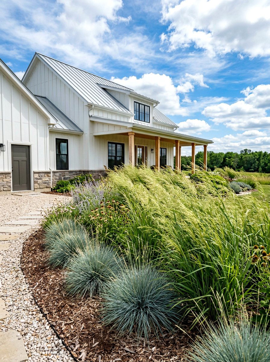 Native Grass Border - 30 house side garden border ideas