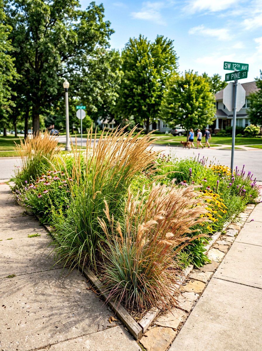 Native Grass Corner Garden - 30 prairie front yard landscaping ideas