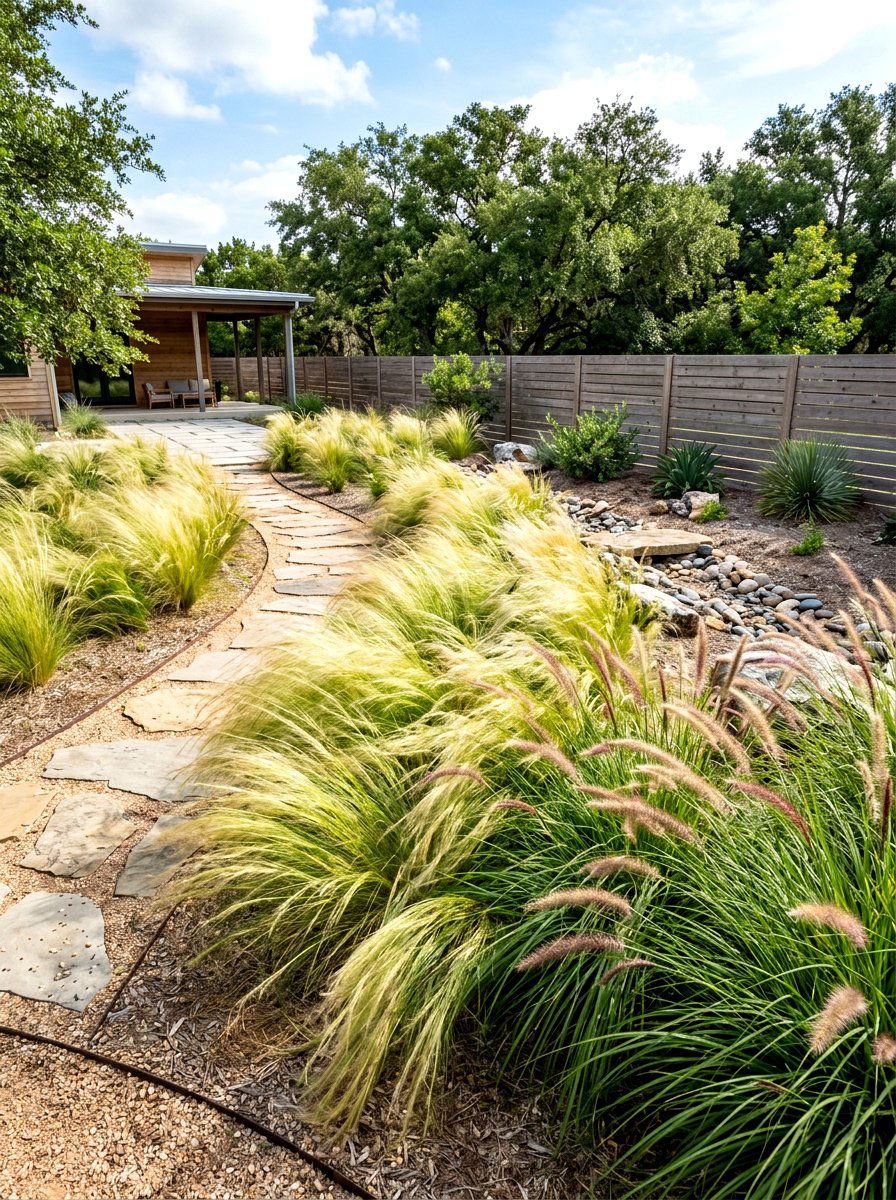 Native Grass Landscaping - 30 warm minimalist backyard ideas