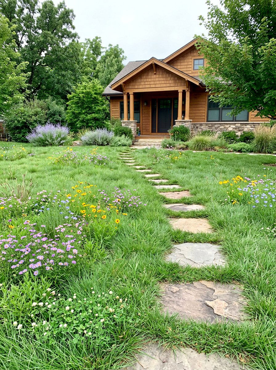 Native Grass Lawn - 30 drought tolerant front yard ideas