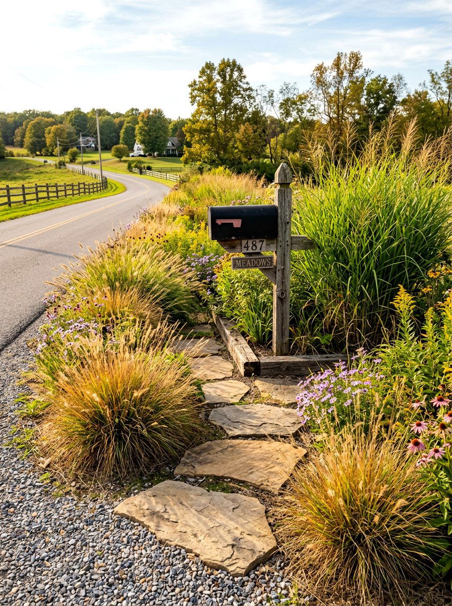Native Grass Mailbox Landscape - 30 mailbox flower bed ideas