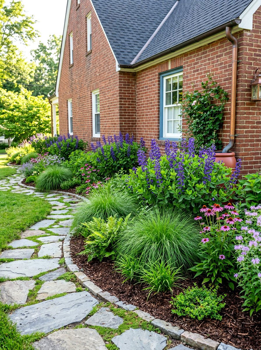 Native Plant Foundation Border - 30 prairie front yard landscaping ideas