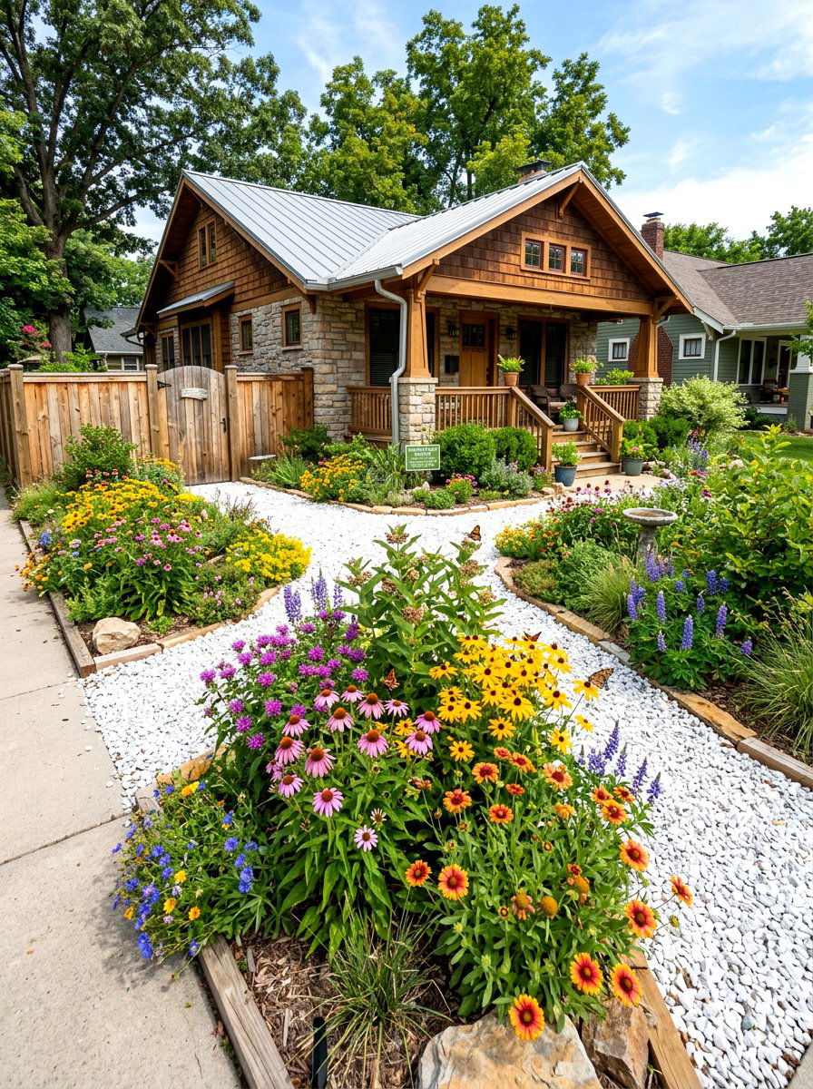 Native Plant Garden - 30 white gravel front yard ideas