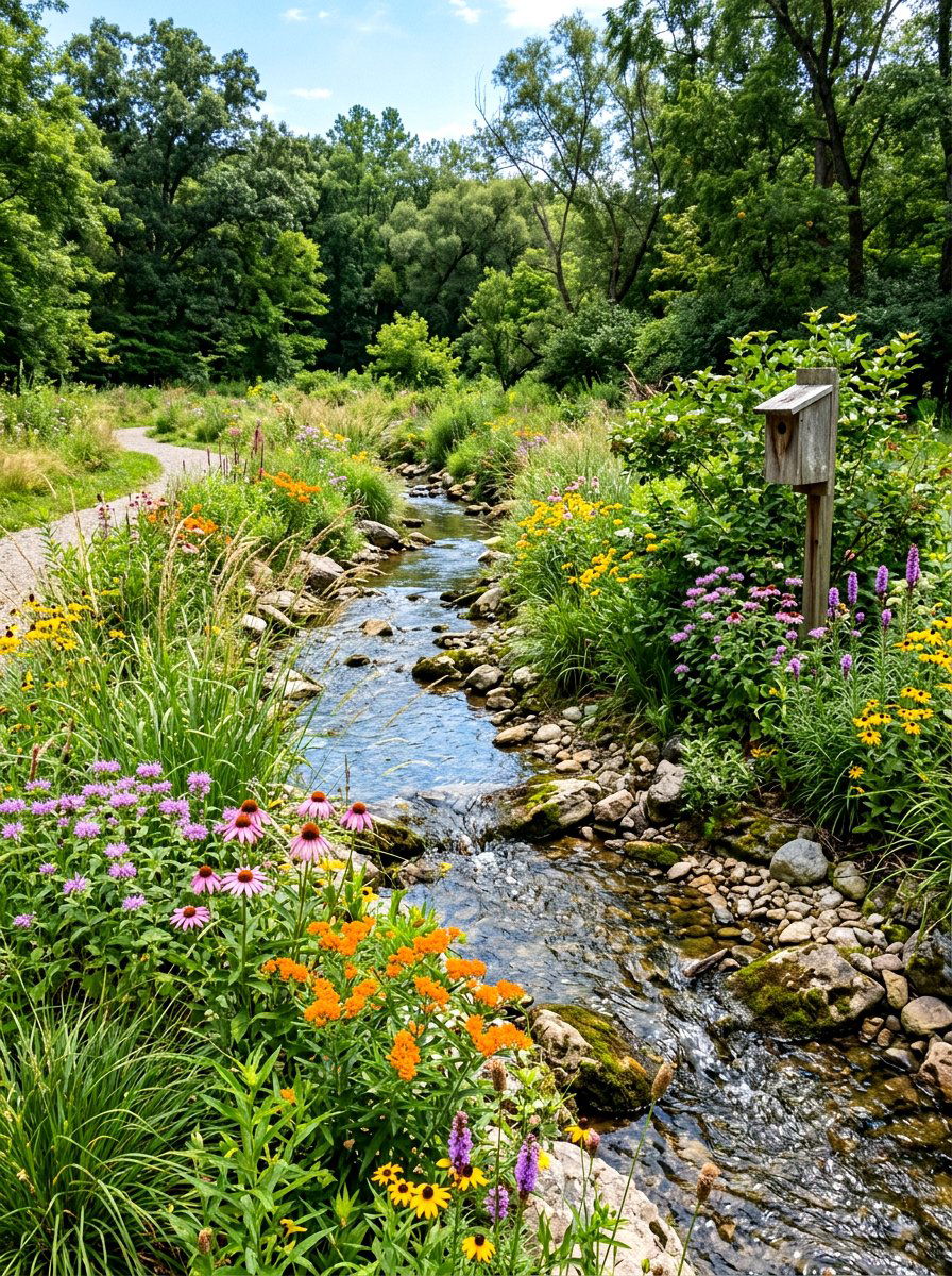 Native Plant Stream Border - 30 stream garden ideas