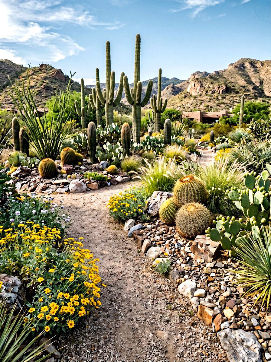 30 cactus garden ideas for Low-Water Color and Bold Desert Texture