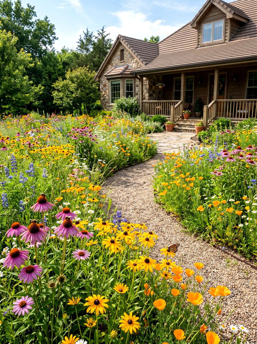 Native Wildflower Meadow - 30 xeriscape front yard ideas