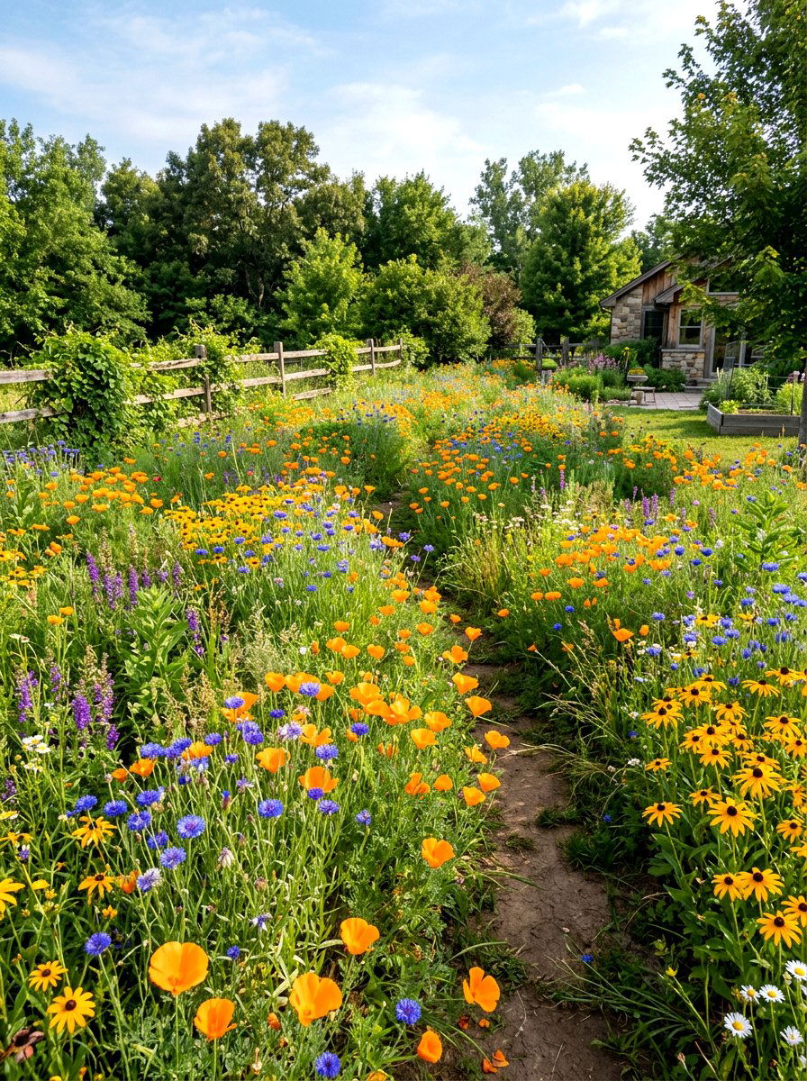 Native Wildflower Meadow - 30 flower bed landscaping ideas