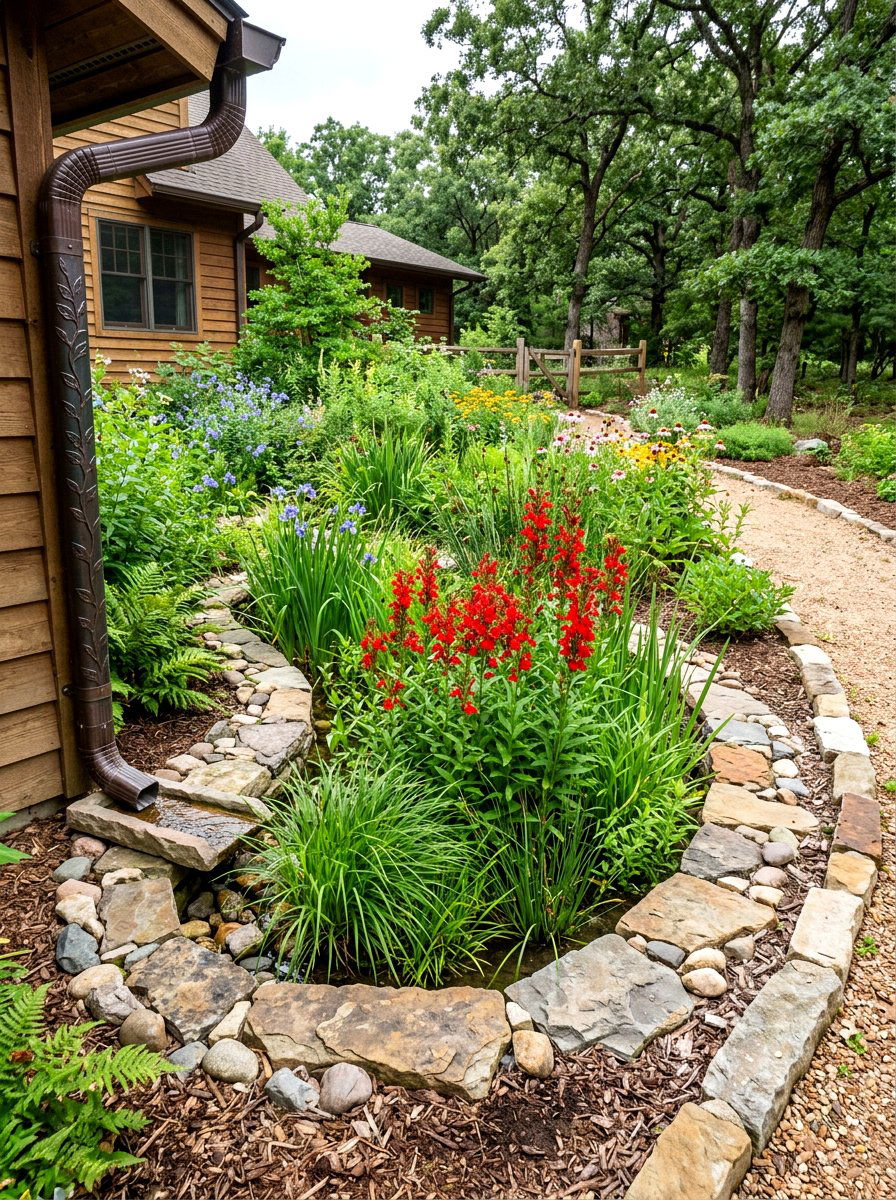Native rain garden - 30 native plant front yard ideas
