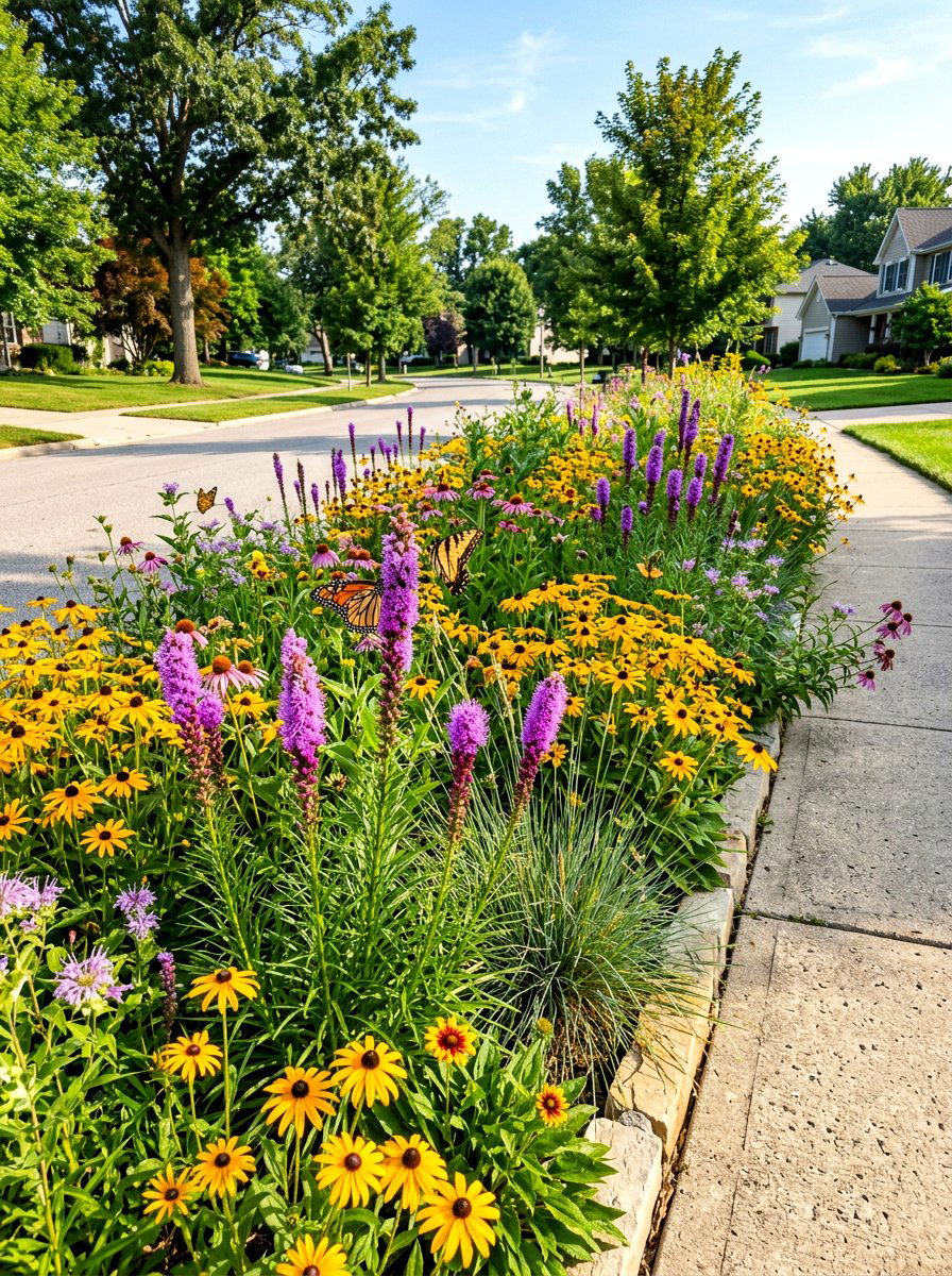 Native wildflower curb garden - 30 sidewalk garden ideas