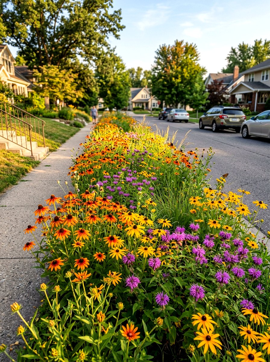 Native wildflower hellstrip - 30 curbside planting strip ideas