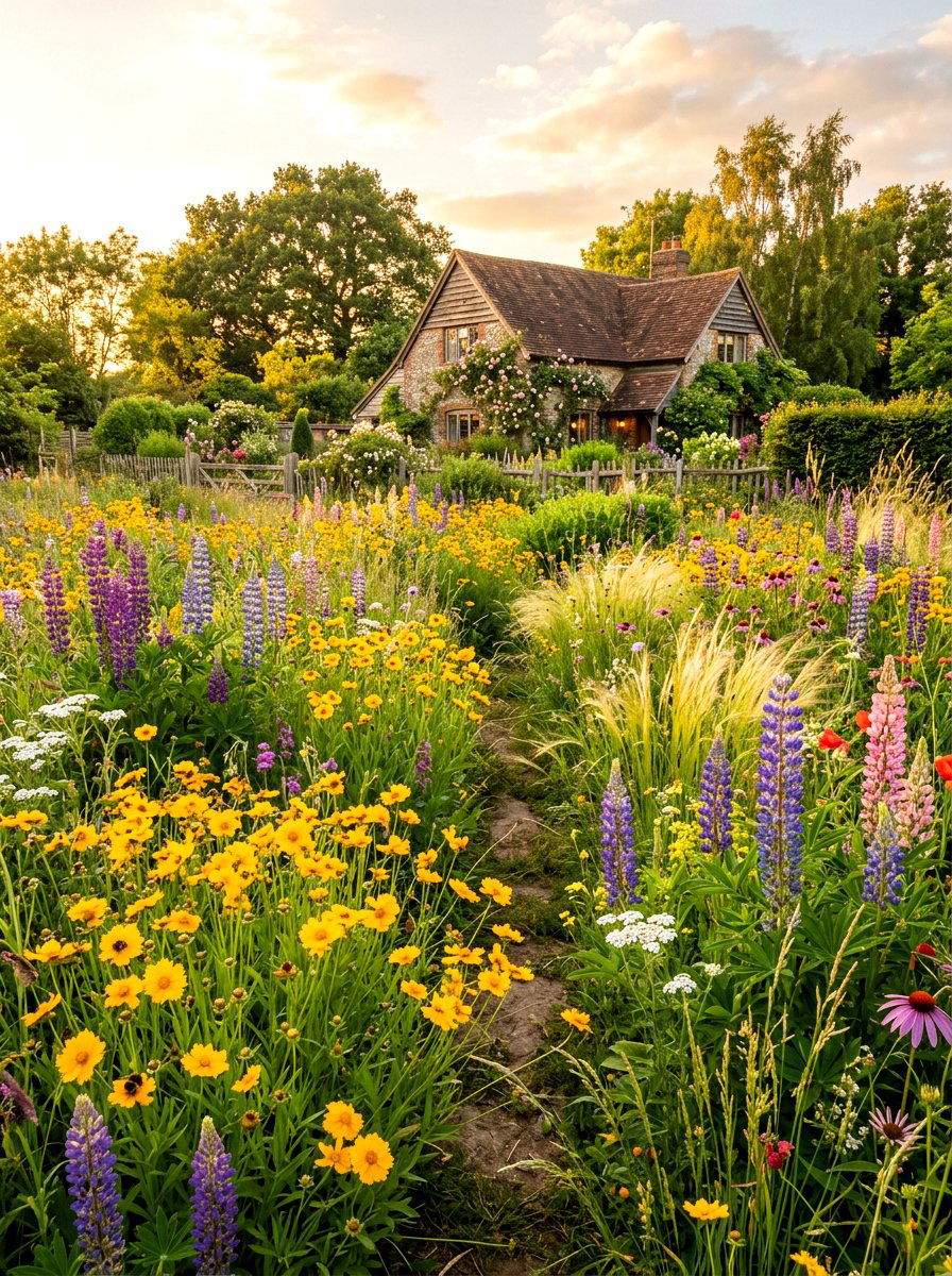 Native wildflower meadow - 30 pollinator backyard garden ideas