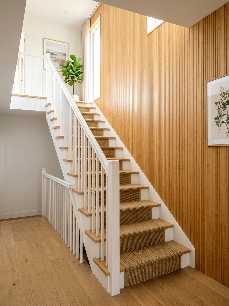 Natural Bamboo Slat - 30 staircase wall panel ideas