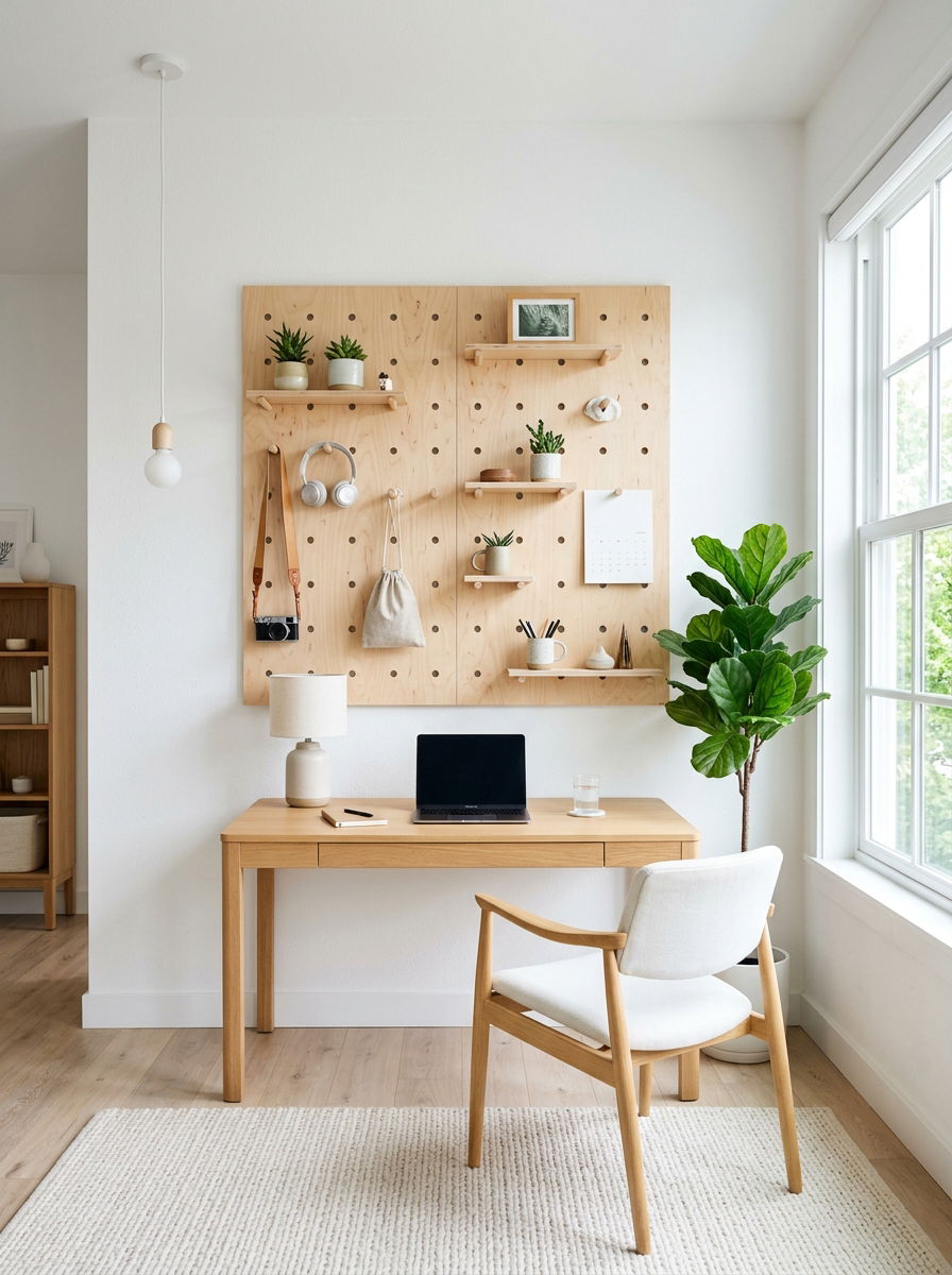 Natural Birch Pegboard - 30 office pegboard ideas