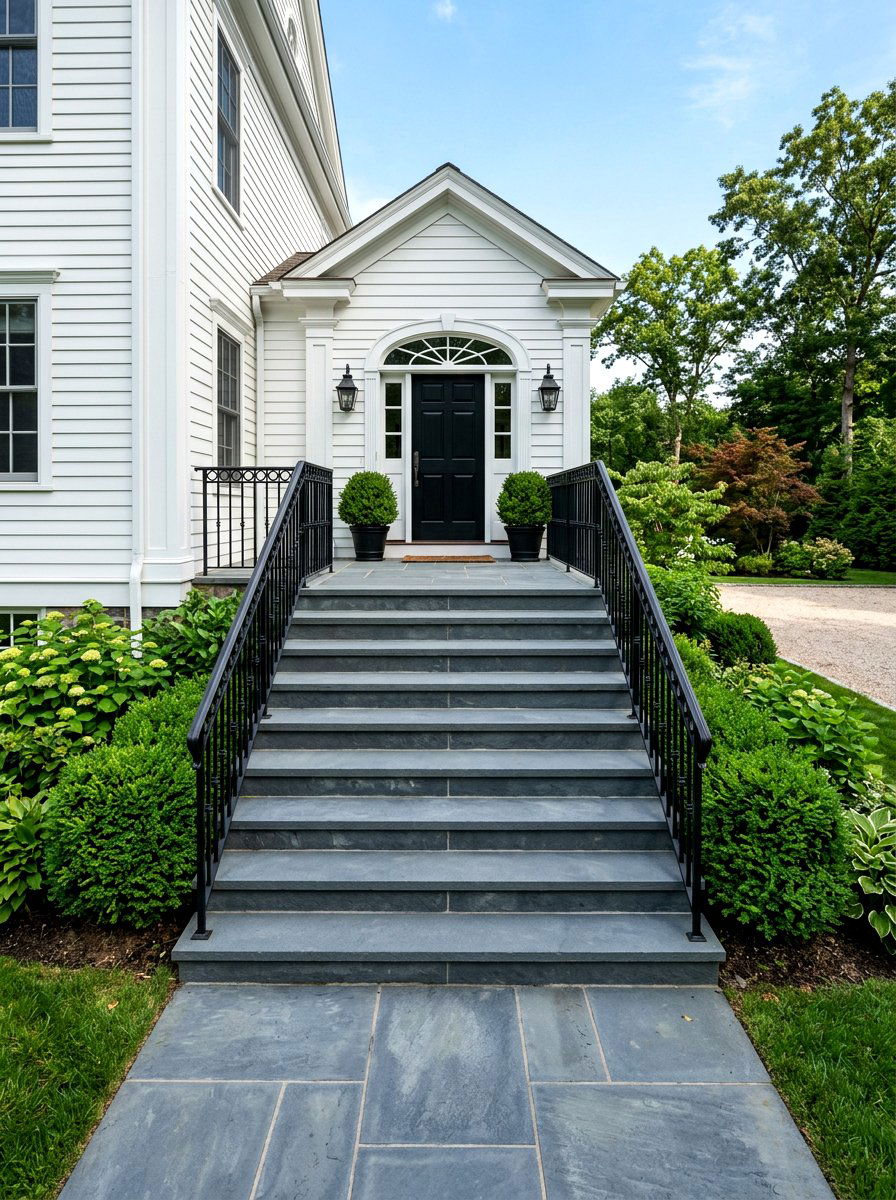 Natural Bluestone Treads - 30 stone front steps ideas