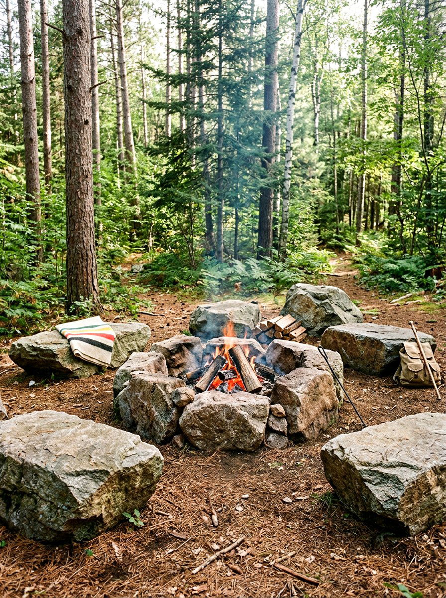 Natural Boulder Fire Pit - 30 fire lounge backyard ideas