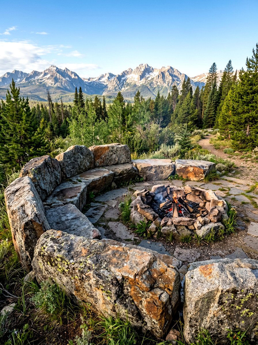 Natural Boulder Fire Pit Seat Wall - 30 seat wall fire pit ideas