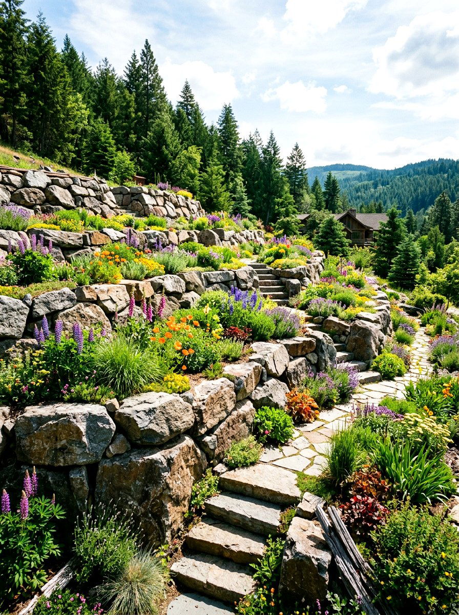 Natural Boulder Terrace - 30 tiered backyard ideas
