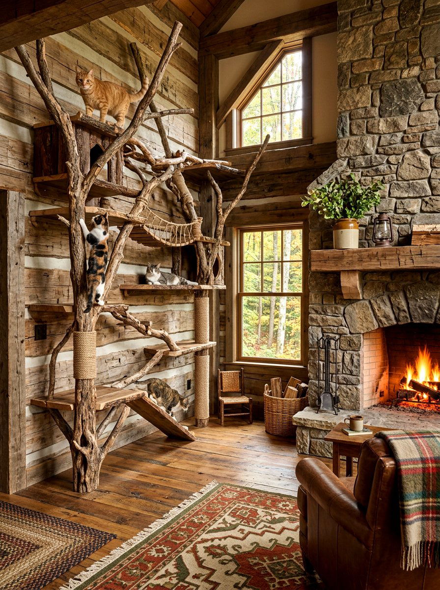 Natural Branch Cat Shelf Wall - 30 cat shelf wall ideas