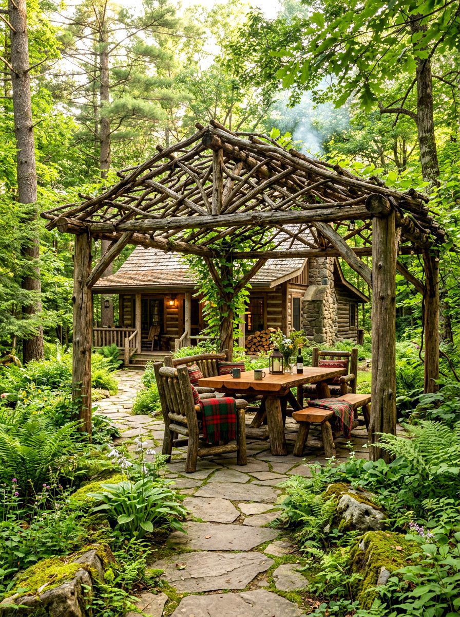 Natural Branch Roof - 30 pergola shade ideas