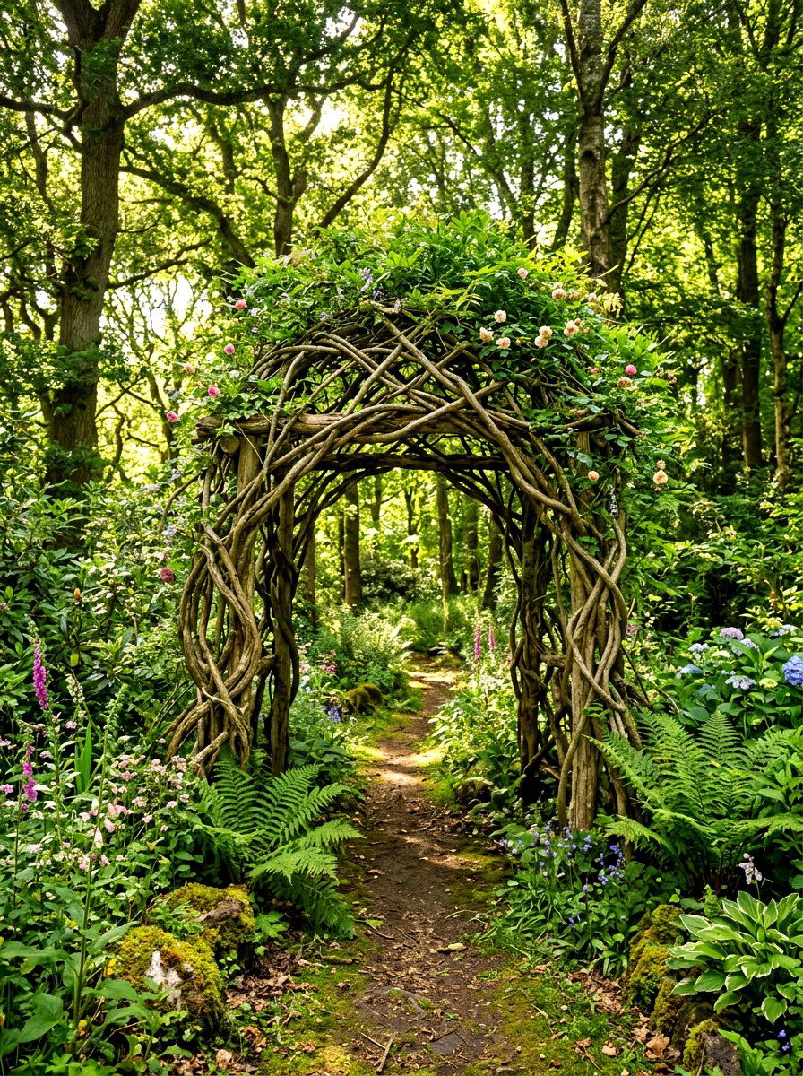 Natural Branch Rustic Arbor - 30 arbor entrance ideas